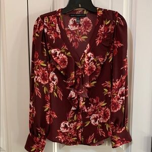White House Black Market Ruffled Red Blouse